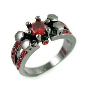 Steampunk Red Rhinestone Gunmetal Black Ring NWT-